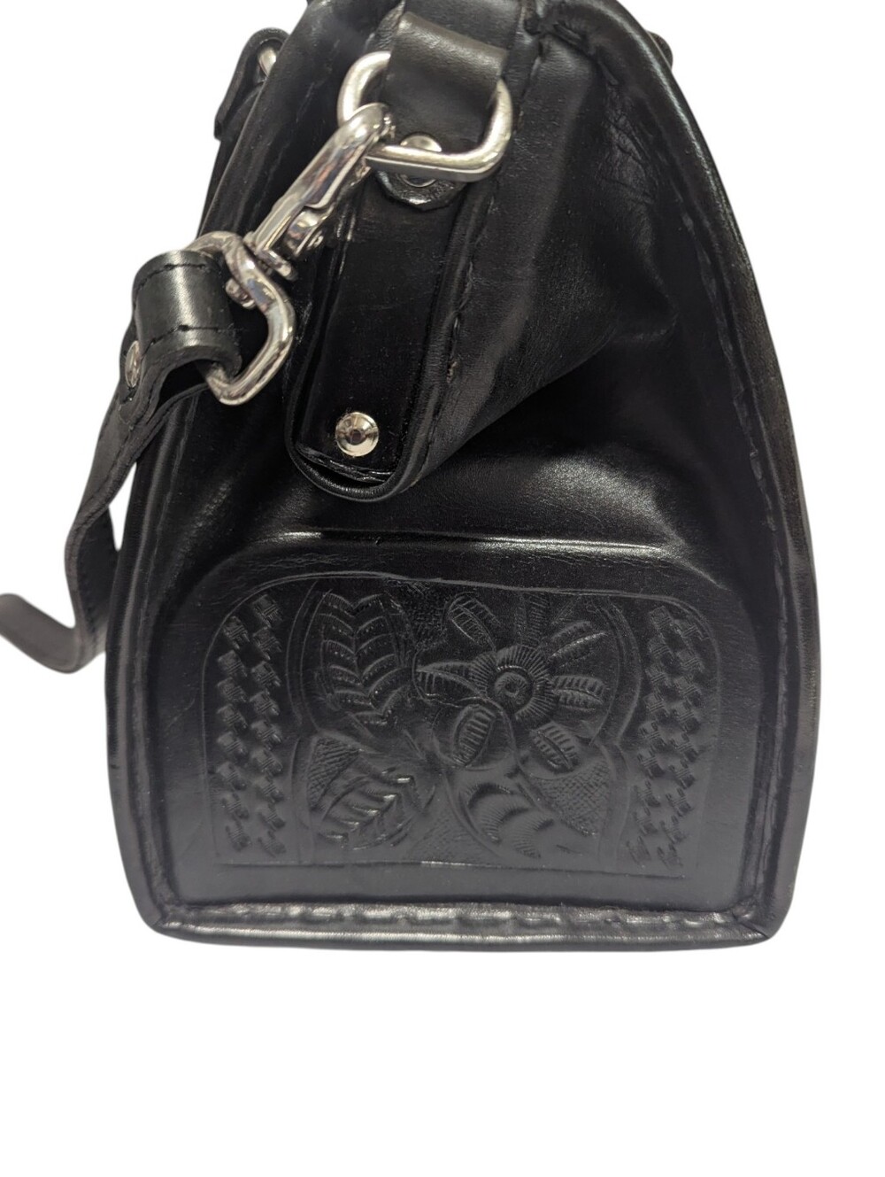 American West Black Western-Style Tooled Leather Satchel - Picture 4 of 10